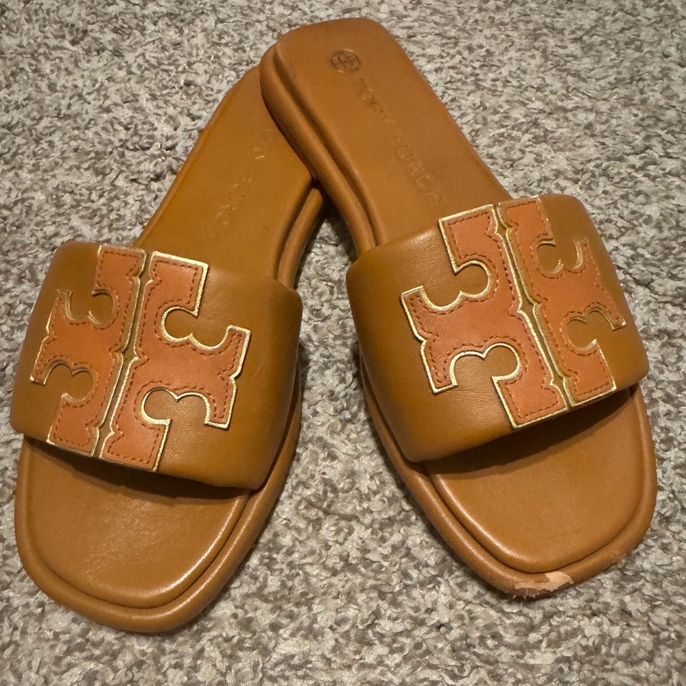 Tory Burch Aged Camello Gold Slides
